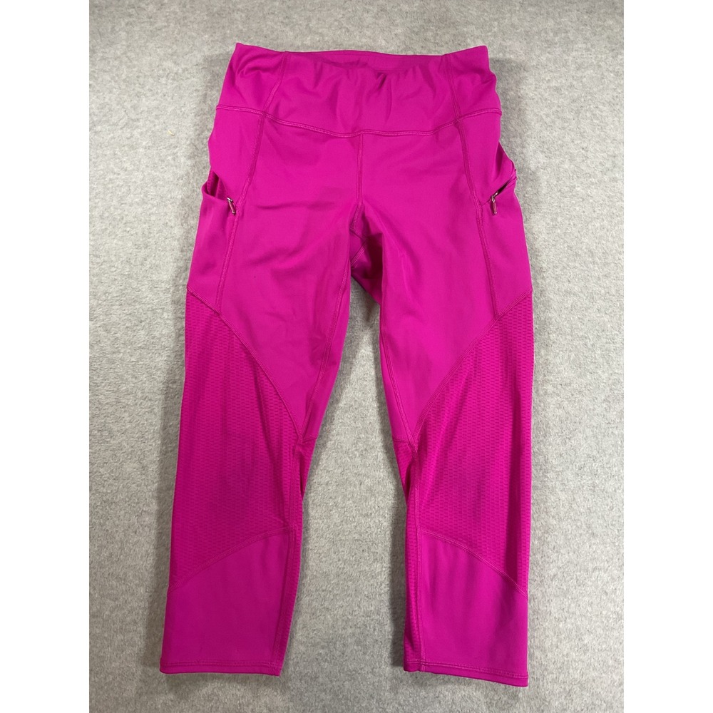 Athleta Magenta Pink Mesh Crop Leggings Zipper Pockets Womens Small 2433